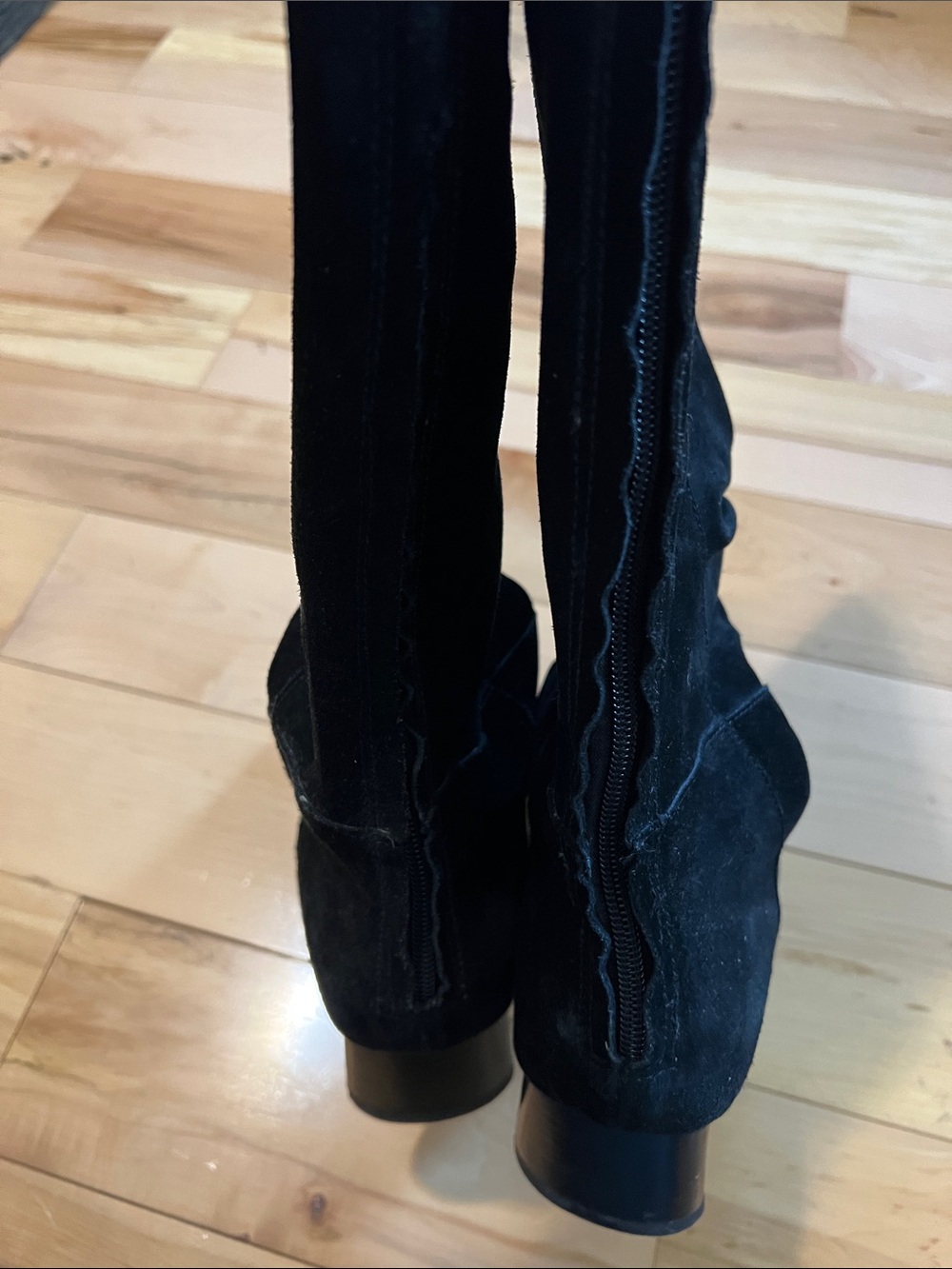 Ann Marino Black Suede Knee-High Heeled Boots - Picture 5 of 17